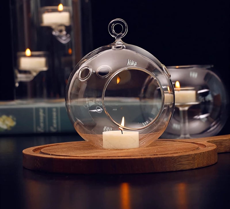 LANLONG 12 Pcs 3.15"/ 8cm Hanging Candle Holder Glass Globes for Candles, Air Plant Holders Terrarium Hanging Tea Lights Candle Holder Home Wedding Party Tree Decoration - Image 5